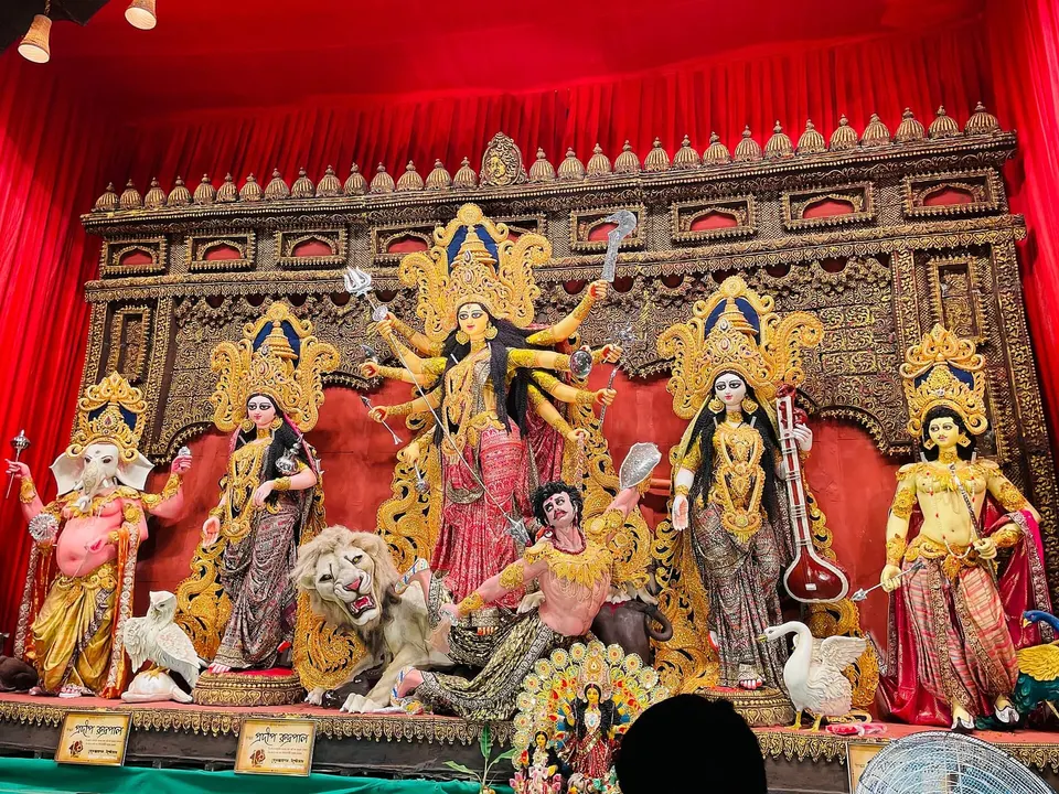 A barowari pratima at Singhee Park Durga Puja, Dover Lane, Kolkata
